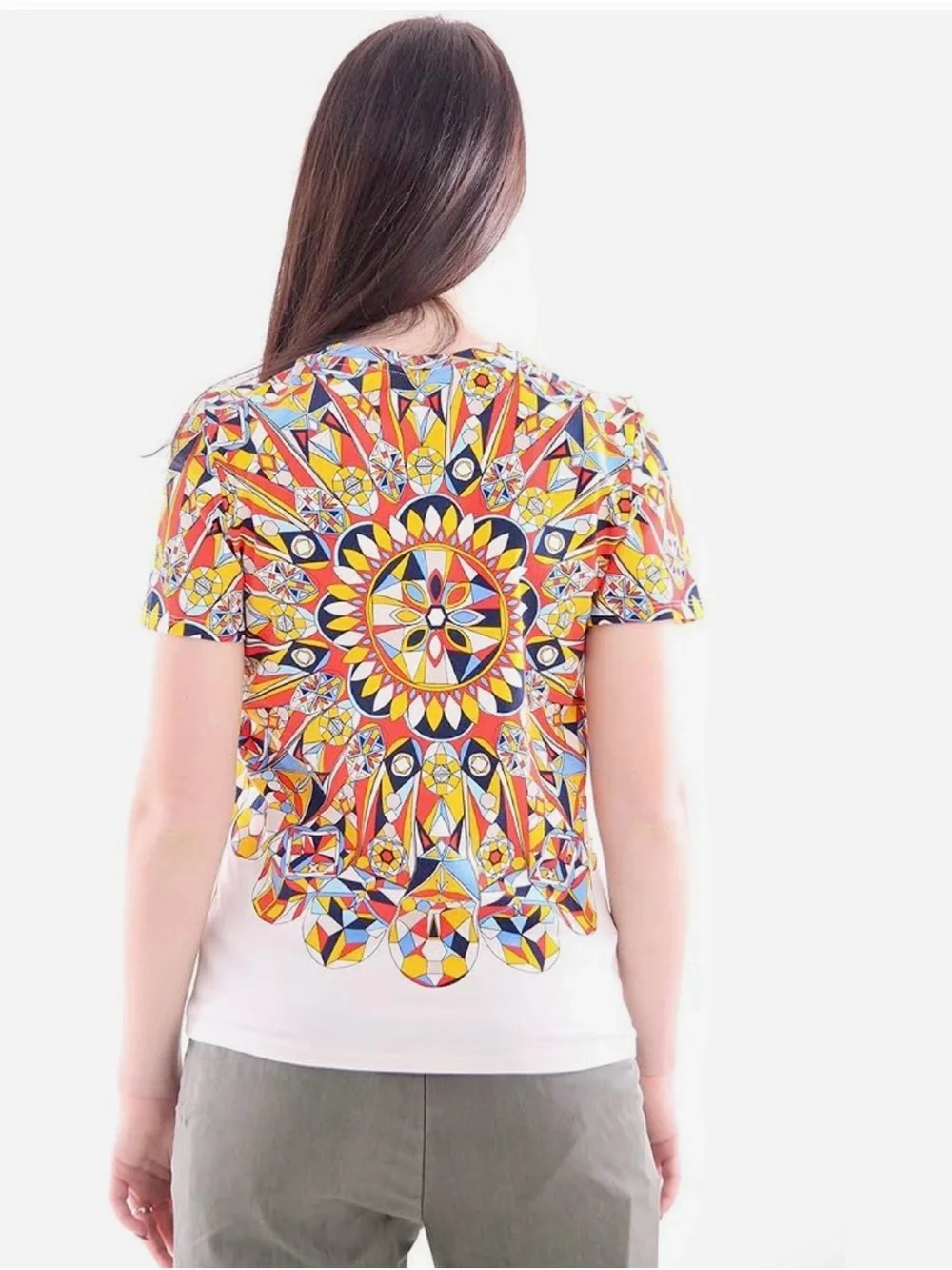 Tory Burch Multicolor Graphic Short-Sleeve Tee in Yellow, Red, Blue